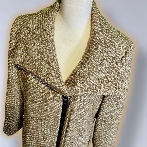 Calvin Klein Women’s Brown Tweed Wool Blend Asymmetrical ‘Walker’ Coat Size L - Picture 15 of 16